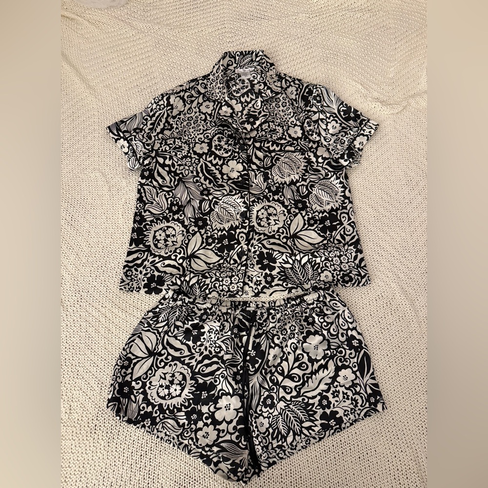 Silky Abstract Floral Pattern PJ Set